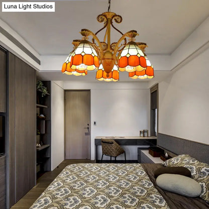 Lámpara de araña colgante de cristal tallado estilo barroco - 3/5 luces en naranja/azul - Brazo curvo - 19"/19.5"