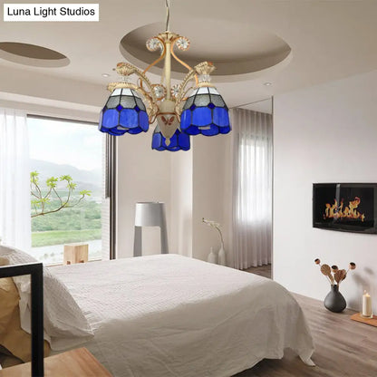 Lámpara de araña colgante de cristal tallado estilo barroco - 3/5 luces en naranja/azul - Brazo curvo - 19"/19.5"