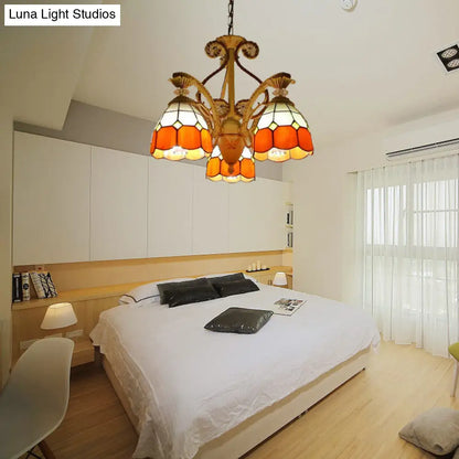 Lámpara de araña colgante de cristal tallado estilo barroco - 3/5 luces en naranja/azul - Brazo curvo - 19"/19.5"