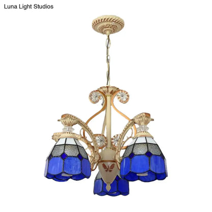 Baroque Grid Cut Glass Pendant Chandelier - 3/5 Lights in Orange/Blue - Curved Arm - 19"/19.5