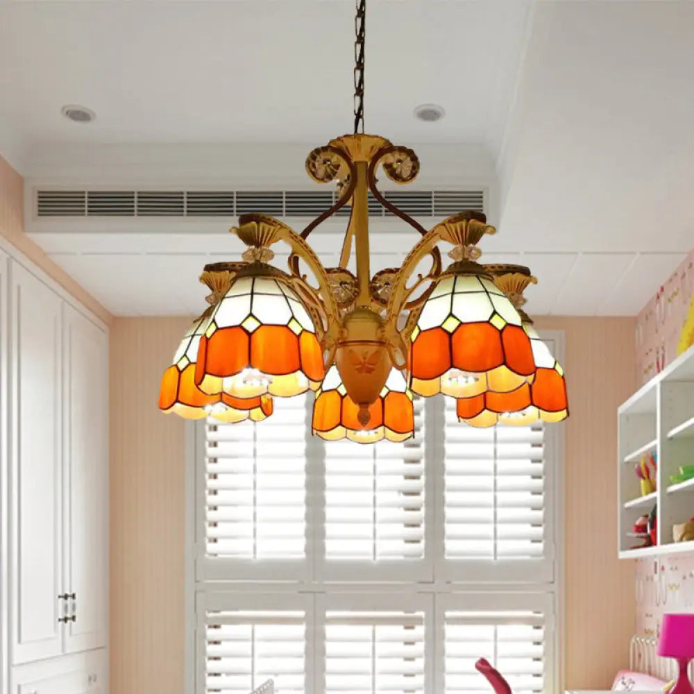 Lámpara de araña colgante de cristal tallado estilo barroco - 3/5 luces en naranja/azul - Brazo curvo - 19"/19.5"