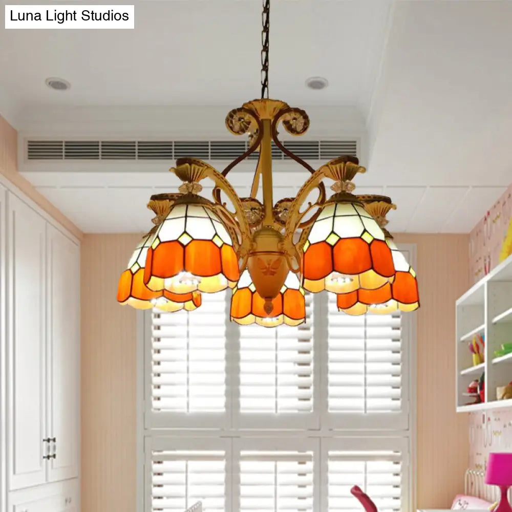 Lámpara de araña colgante de cristal tallado estilo barroco - 3/5 luces en naranja/azul - Brazo curvo - 19"/19.5"