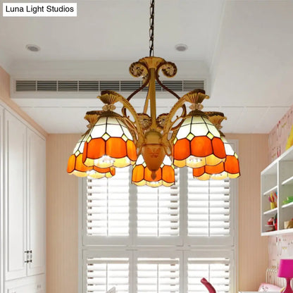 Lámpara de araña colgante de cristal tallado estilo barroco - 3/5 luces en naranja/azul - Brazo curvo - 19"/19.5"