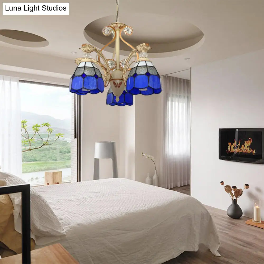 Lámpara de araña colgante de cristal tallado estilo barroco - 3/5 luces en naranja/azul - Brazo curvo - 19"/19.5"