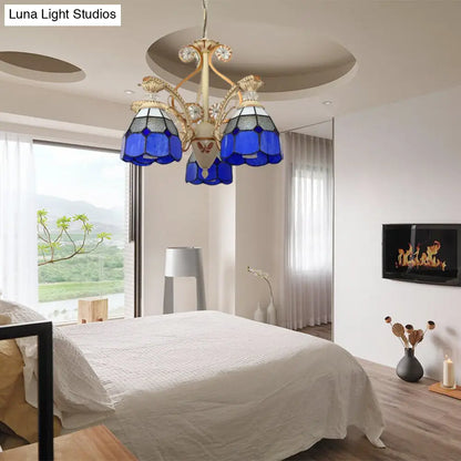 Lámpara de araña colgante de cristal tallado estilo barroco - 3/5 luces en naranja/azul - Brazo curvo - 19"/19.5"