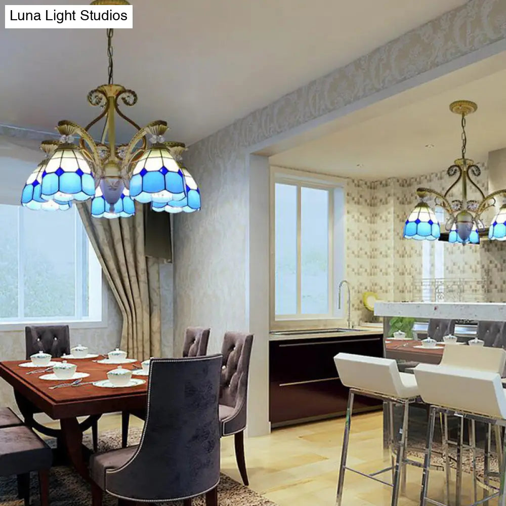 Lámpara de araña colgante de cristal tallado estilo barroco - 3/5 luces en naranja/azul - Brazo curvo - 19"/19.5"