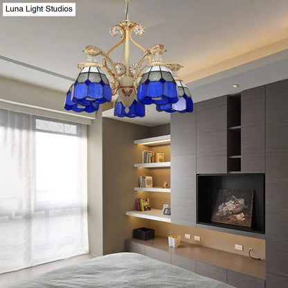 Lámpara de araña colgante de cristal tallado estilo barroco - 3/5 luces en naranja/azul - Brazo curvo - 19"/19.5"