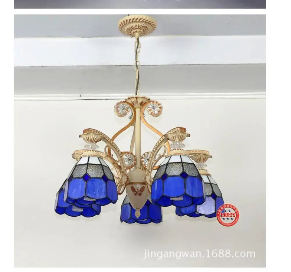 Lámpara de araña colgante de cristal tallado estilo barroco - 3/5 luces en naranja/azul - Brazo curvo - 19"/19.5"