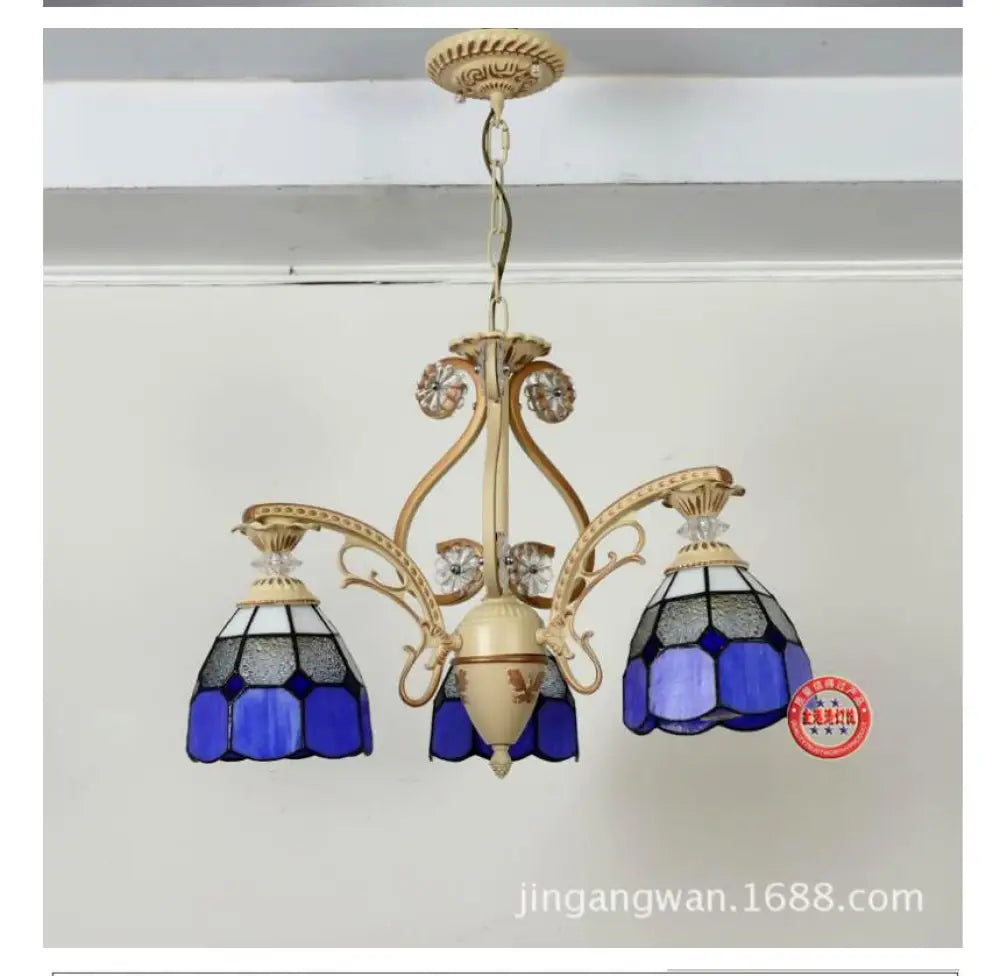 Baroque Grid Cut Glass Pendant Chandelier - 3/5 Lights in Orange/Blue - Curved Arm - 19"/19.5