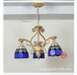 Baroque Grid Cut Glass Pendant Chandelier - 3/5 Lights in Orange/Blue - Curved Arm - 19"/19.5