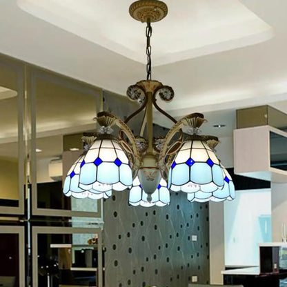 Lámpara de araña colgante de cristal tallado estilo barroco - 3/5 luces en naranja/azul - Brazo curvo - 19"/19.5"