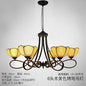 Baroque Hanging Chandelier with Scalloped Glass Shades and Curved Arm - 3/5 Lights in White, Yellow, or Beige - Suspension Lighting for Living Room