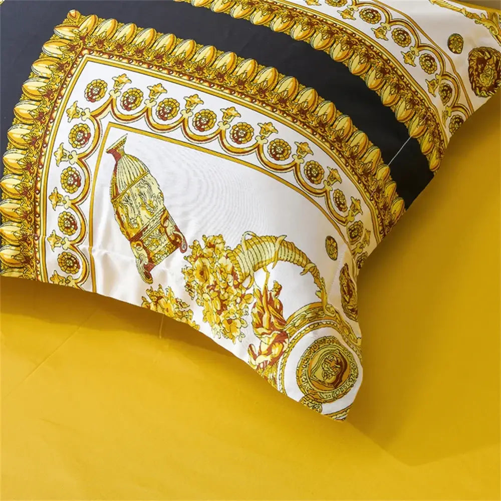 Luxurious white and gold versace baroque pillowcase with intricate patterns in decorbites 1200tc golden egyptian cotton bedding set