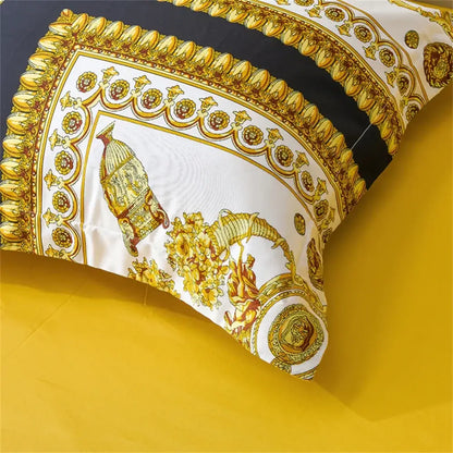 Luxurious white and gold versace baroque pillowcase with intricate patterns in decorbites 1200tc golden egyptian cotton bedding set