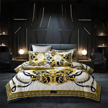 Luxury baroque navy and gold bedding set in 1200tc golden egyptian cotton with bold satin-like patterns for bedroom decorbites 1200tc golden