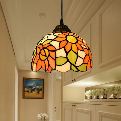 Baroque Orange Living Room Suspension Lighting Fixture with Stained Art Glass Shade