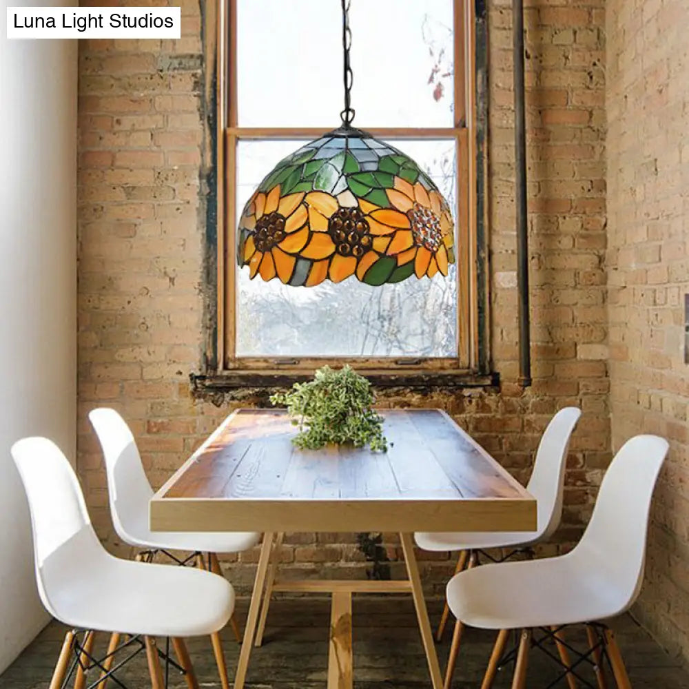 Baroque Pendant Light Kit: Sunflower Hanging Lamp with Orange Stained Glass - Ideal for Restaurants