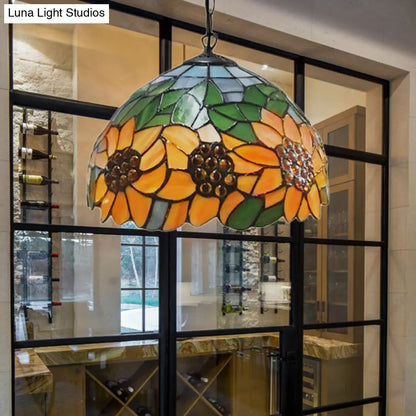 Baroque Pendant Light Kit: Sunflower Hanging Lamp with Orange Stained Glass - Ideal for Restaurants