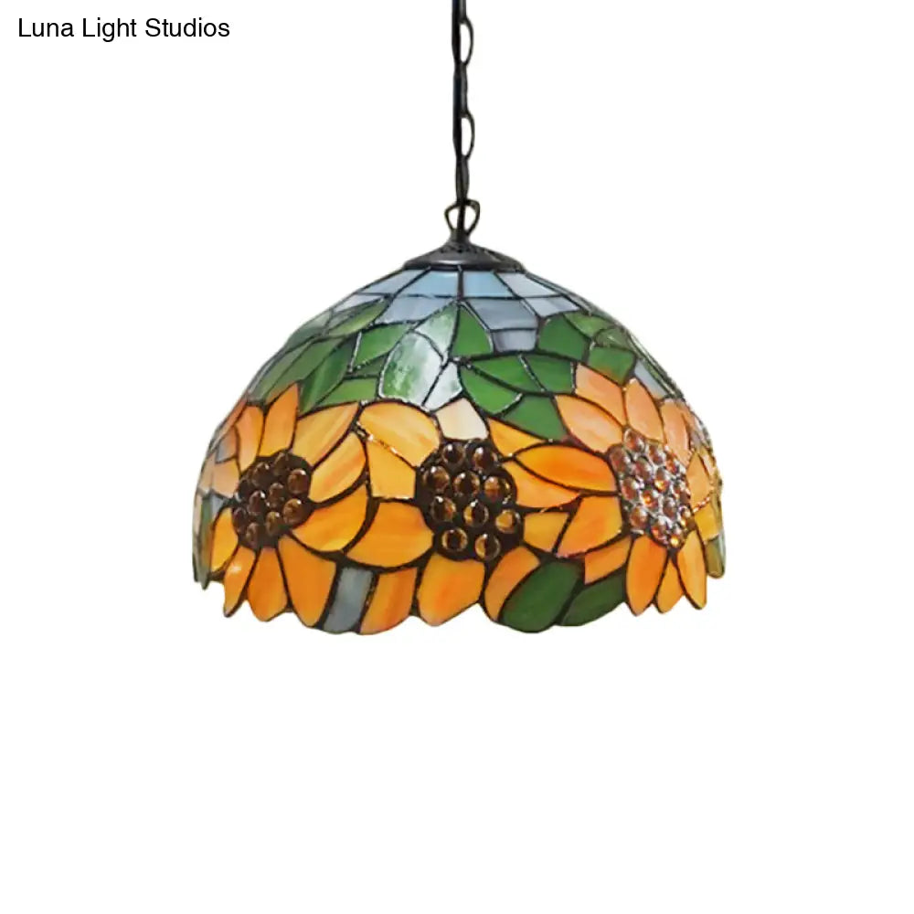 Baroque Pendant Light Kit: Sunflower Hanging Lamp with Orange Stained Glass - Ideal for Restaurants