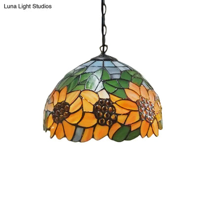 Baroque Pendant Light Kit: Sunflower Hanging Lamp with Orange Stained Glass - Ideal for Restaurants