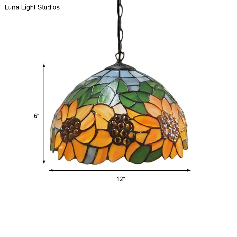 Baroque Pendant Light Kit: Sunflower Hanging Lamp with Orange Stained Glass - Ideal for Restaurants