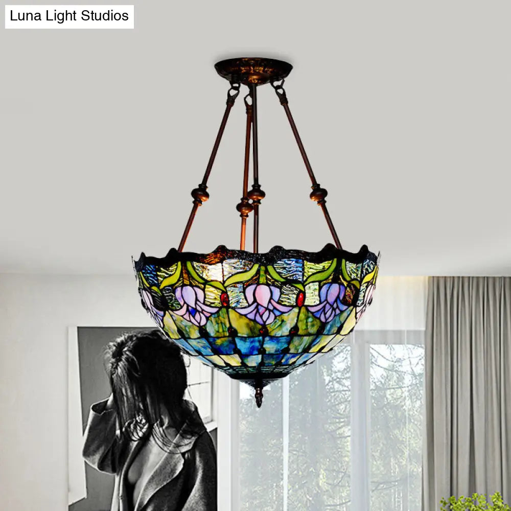 DecorBites™ DecorBites™ Baroque Red/Yellow/Blue Cut Glass Petal Semi Flush Mount Light: 2-Light Bronze Ceiling Fixture for Living Room
