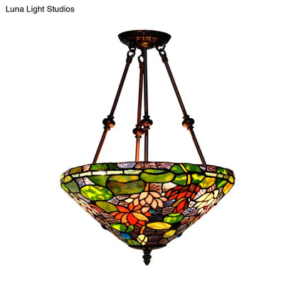 DecorBites™ DecorBites™ Baroque Red/Yellow/Blue Cut Glass Petal Semi Flush Mount Light: 2-Light Bronze Ceiling Fixture for Living Room