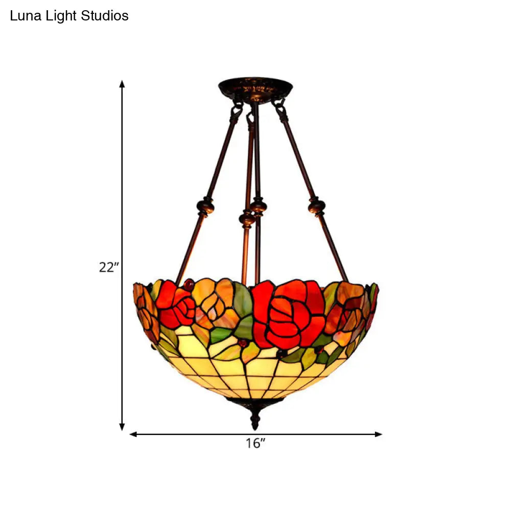DecorBites™ DecorBites™ Baroque Red/Yellow/Blue Cut Glass Petal Semi Flush Mount Light: 2-Light Bronze Ceiling Fixture for Living Room