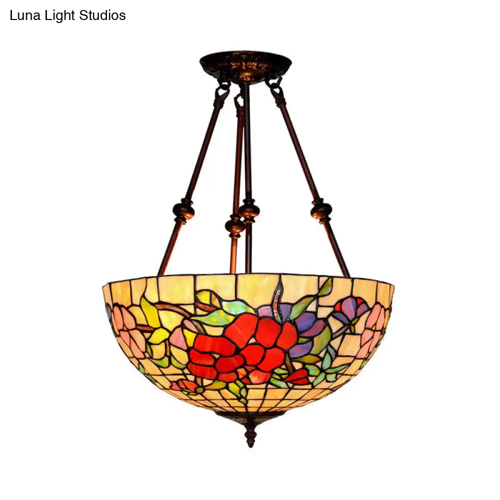 DecorBites™ DecorBites™ Baroque Red/Yellow/Blue Cut Glass Petal Semi Flush Mount Light: 2-Light Bronze Ceiling Fixture for Living Room