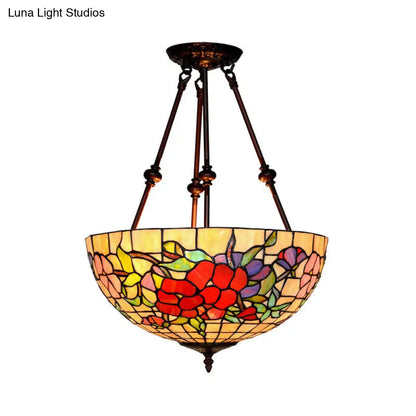 DecorBites™ DecorBites™ Baroque Red/Yellow/Blue Cut Glass Petal Semi Flush Mount Light: 2-Light Bronze Ceiling Fixture for Living Room