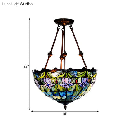 DecorBites™ DecorBites™ Baroque Red/Yellow/Blue Cut Glass Petal Semi Flush Mount Light: 2-Light Bronze Ceiling Fixture for Living Room