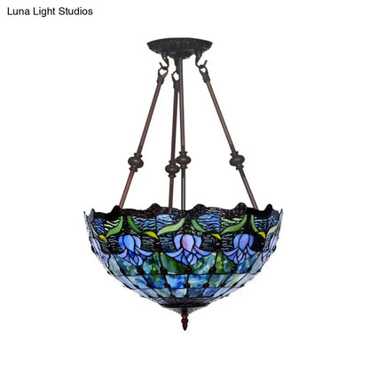 DecorBites™ DecorBites™ Baroque Red/Yellow/Blue Cut Glass Petal Semi Flush Mount Light: 2-Light Bronze Ceiling Fixture for Living Room