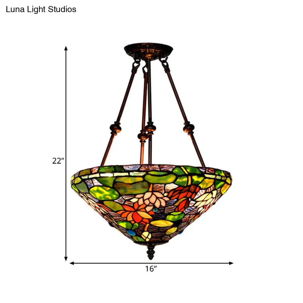 DecorBites™ DecorBites™ Baroque Red/Yellow/Blue Cut Glass Petal Semi Flush Mount Light: 2-Light Bronze Ceiling Fixture for Living Room