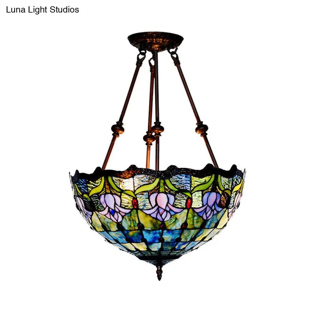 DecorBites™ DecorBites™ Baroque Red/Yellow/Blue Cut Glass Petal Semi Flush Mount Light: 2-Light Bronze Ceiling Fixture for Living Room
