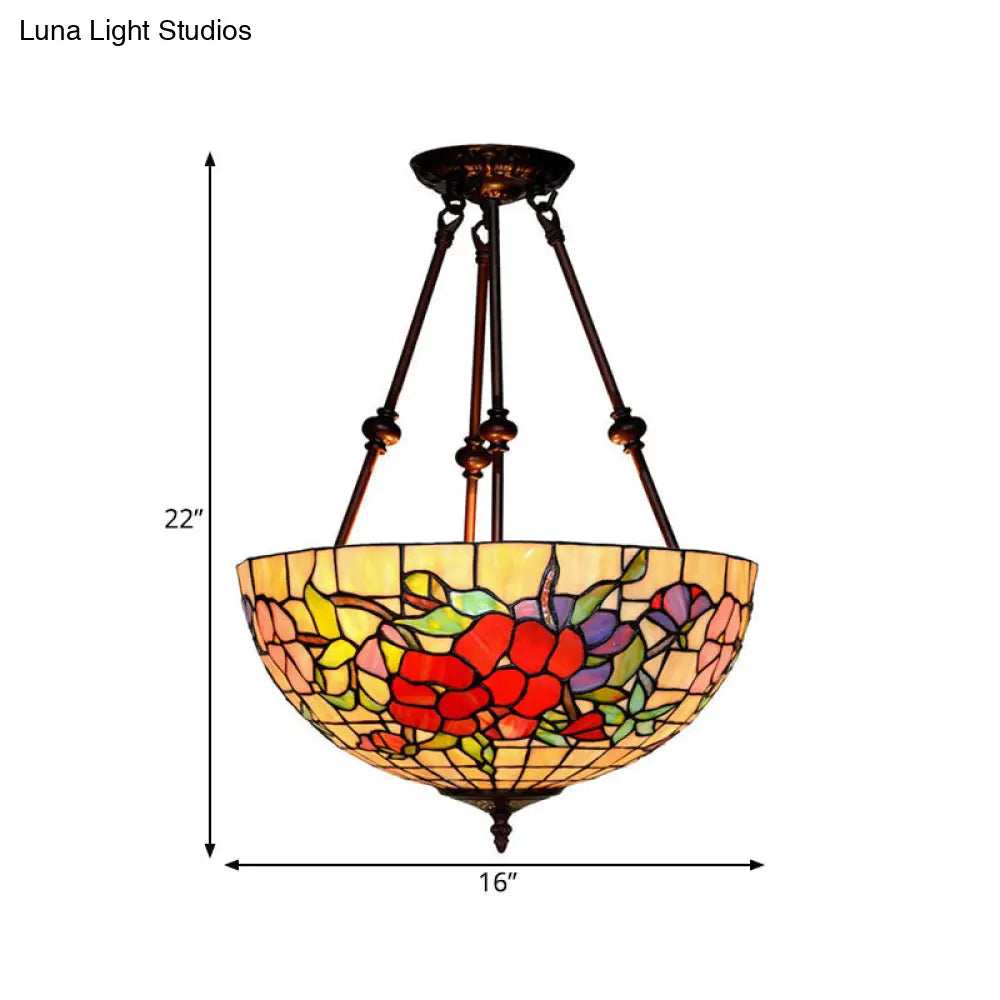 DecorBites™ DecorBites™ Baroque Red/Yellow/Blue Cut Glass Petal Semi Flush Mount Light: 2-Light Bronze Ceiling Fixture for Living Room