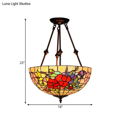DecorBites™ DecorBites™ Baroque Red/Yellow/Blue Cut Glass Petal Semi Flush Mount Light: 2-Light Bronze Ceiling Fixture for Living Room