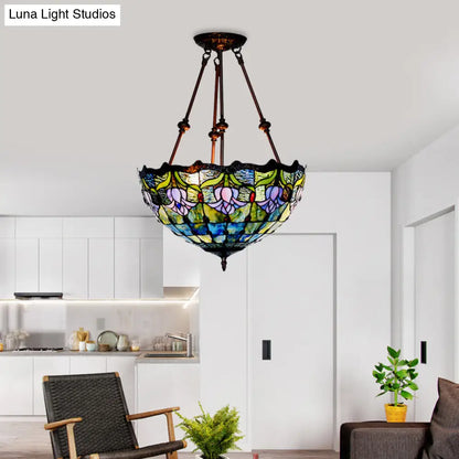 DecorBites™ DecorBites™ Baroque Red/Yellow/Blue Cut Glass Petal Semi Flush Mount Light: 2-Light Bronze Ceiling Fixture for Living Room