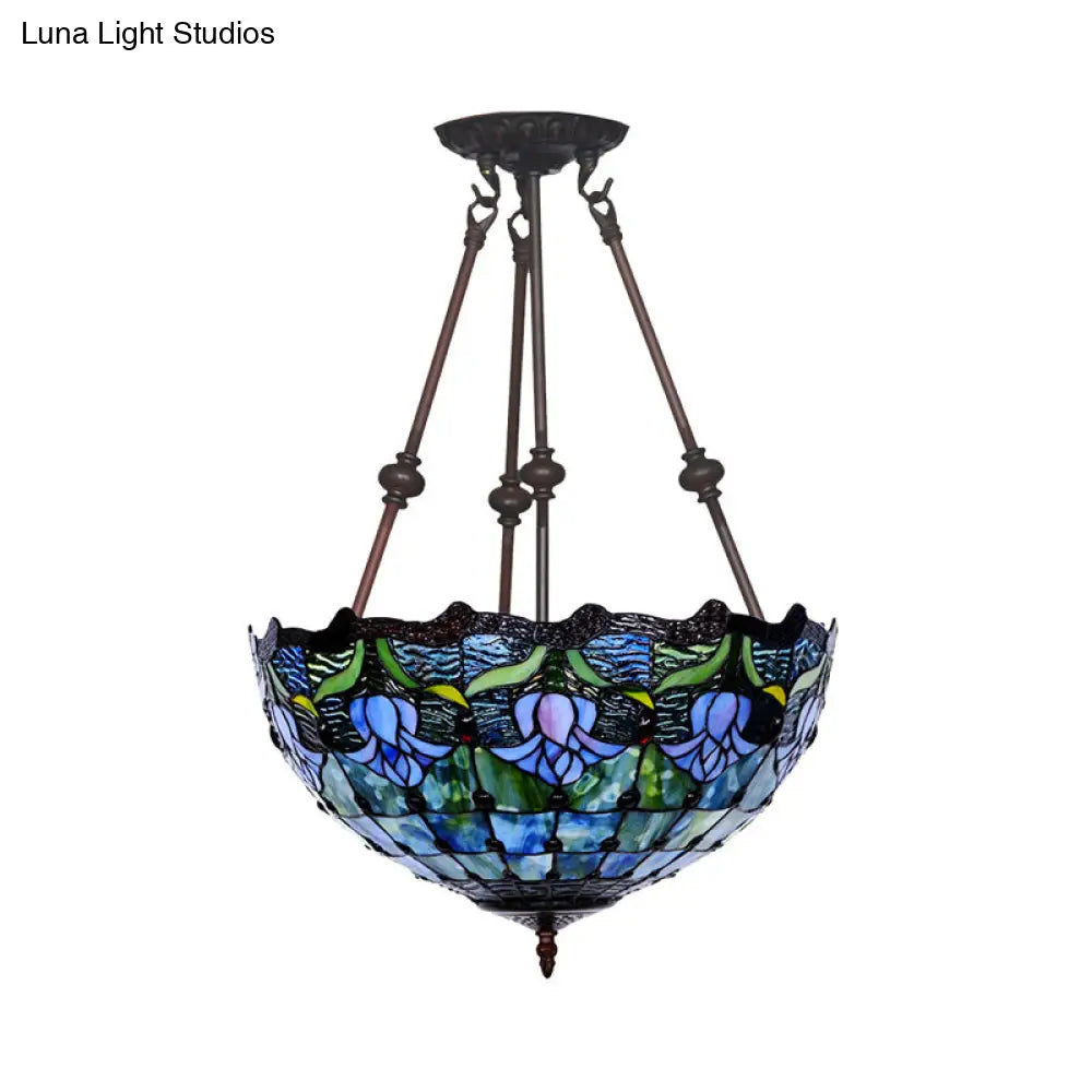 DecorBites™ DecorBites™ Baroque Red/Yellow/Blue Cut Glass Petal Semi Flush Mount Light: 2-Light Bronze Ceiling Fixture for Living Room