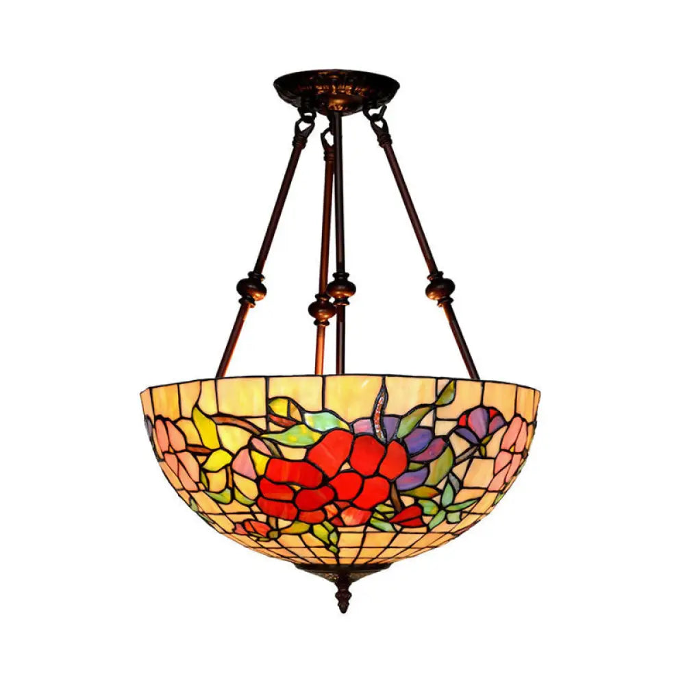 DecorBites™ DecorBites™ Baroque Red/Yellow/Blue Cut Glass Petal Semi Flush Mount Light: 2-Light Bronze Ceiling Fixture for Living Room