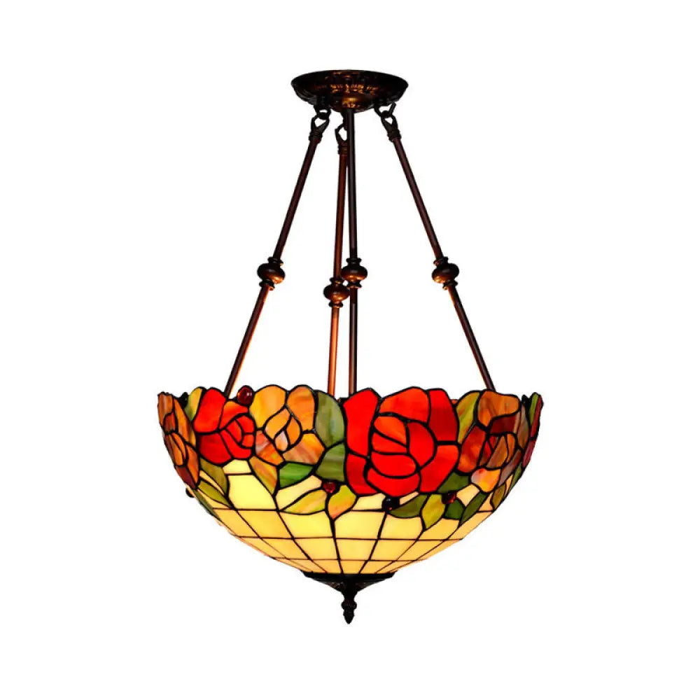 DecorBites™ DecorBites™ Baroque Red/Yellow/Blue Cut Glass Petal Semi Flush Mount Light: 2-Light Bronze Ceiling Fixture for Living Room
