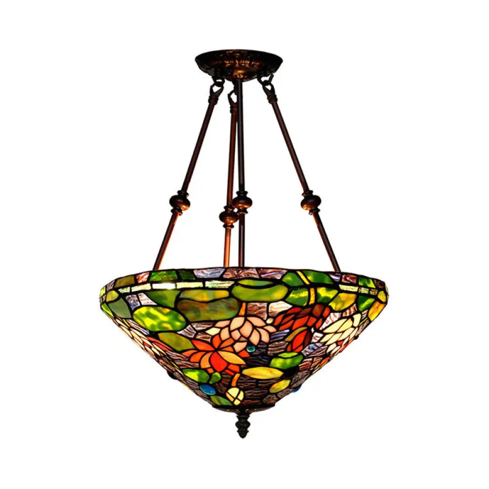 DecorBites™ DecorBites™ Baroque Red/Yellow/Blue Cut Glass Petal Semi Flush Mount Light: 2-Light Bronze Ceiling Fixture for Living Room