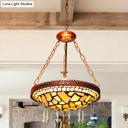 ثريا باروكية ريفية على شكل قبة مع زجاج مقطوع يدويًا - مصباح معلق برأسين