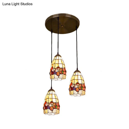 Baroque Shell Bell Pendant Light with 3 Yellow Bulbs and Linear/Round Canopy