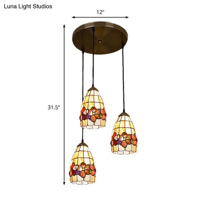 Baroque Shell Bell Pendant Light with 3 Yellow Bulbs and Linear/Round Canopy