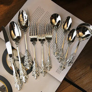 Elegant silver cutlery set with ornate floral handles and polished surfaces from decorbites baroque silver collection