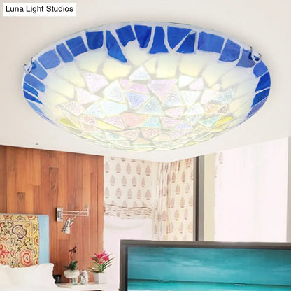 DecorBites™ DecorBites™ Baroque Stained Glass Bowl Flushmount Light - Blue 12"/16"/19.5" Wide, 3 Lights