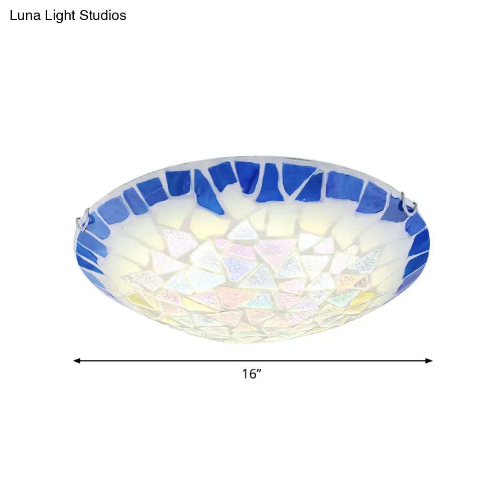 DecorBites™ DecorBites™ Baroque Stained Glass Bowl Flushmount Light - Blue 12"/16"/19.5" Wide, 3 Lights