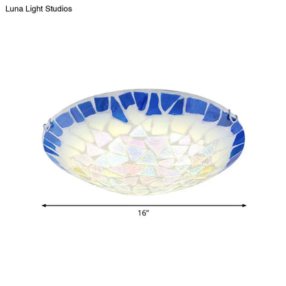 DecorBites™ DecorBites™ Baroque Stained Glass Bowl Flushmount Light - Blue 12"/16"/19.5" Wide, 3 Lights