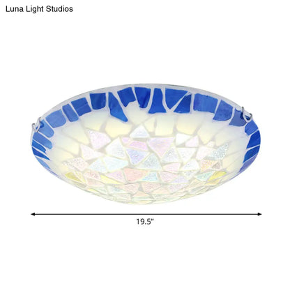 DecorBites™ DecorBites™ Baroque Stained Glass Bowl Flushmount Light - Blue 12"/16"/19.5" Wide, 3 Lights