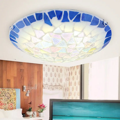 DecorBites™ DecorBites™ Baroque Stained Glass Bowl Flushmount Light - Blue 12"/16"/19.5" Wide, 3 Lights